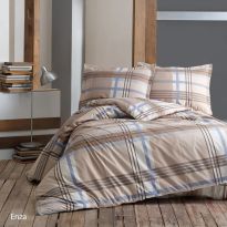 Lenjerie de pat dublu Bumbac 100% Ranforce 4 piese king size 240 x 260 cm, Elegant, Bej / Maro, Clasy ENZA