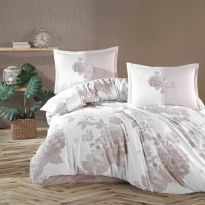 Lenjerie de pat dublu Bumbac 100% Ranforce 4 piese king size 240 x 260 cm, Imprimeu floral, Alb / Roz, Clasy ROHAN V2