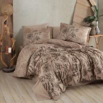 Lenjerie premium Lux Satin 100% Bumbac 4 piese king size 240 x 260 cm, Imprimeu Elegant, Maro, Clasy LE PALA