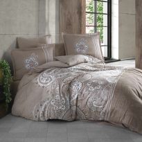 Lenjerie premium Lux Satin 100% Bumbac 4 piese king size 240 x 260 cm, Imprimeu traditional, Maro, Clasy PELLINI V1