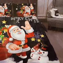 Lenjerie pat cu motive Crăciun Cocolino XMAS 4 piese , cearșaf pat 230x250 cm, pilotă 180x240 cm, 2 fețe pernă 50x70 cm Moș Crăciun și sania cu cadouri