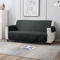 Husa canapea 3 locuri tip cuvertura matlasata 190x177 cm cu laterale, reversibila, Gri Antracit
