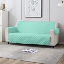 Husa canapea 3 locuri tip cuvertura matlasata 190x177 cm cu laterale, reversibila, Verde Mint