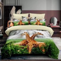 Lenjerie de pat 1 persoana bumbac Finet 3D 3 piese 160 x 230 cm, Girafe, Verde, Pucioasa F1P12