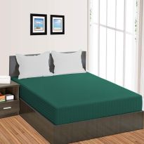 Cearsaf de pat cu elastic Damasc Policoton dunga 1 cm, 130x250 cm pentru saltea 80x200 cm, Verde