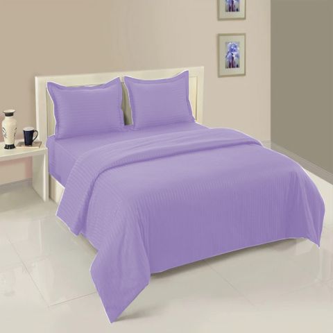 Lenjerie cu elastic la cearsaf pat Damasc Policoton dunga 1 cm, pentru saltea 180x200 cm, cearsaf pilota 200x230 cm, 2 fete perna 50x70 cm Lila Iris