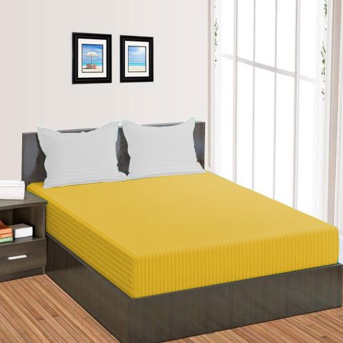 Cearsaf de pat cu elastic Damasc Policoton dunga 1 cm, 210x250 cm pentru saltea 160x200 cm, Galben