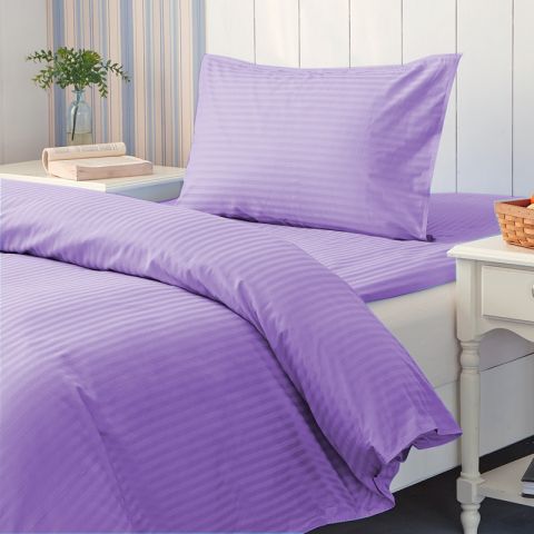 Lenjerie cu elastic la cearsaf pat Damasc Policoton dunga 1 cm, pentru saltea 80x200 cm, cearsaf pilota 140x220 cm, fata perna 50x70 cm Lila Iris