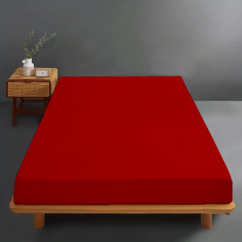 Husa de pat tricot jerse bumbac 100%, pentru saltea cu inaltime de 25cm si dimensiune 180x200 cm Rosu